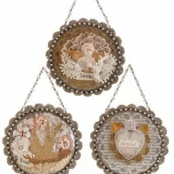 Demdaco Christmas Vintage Romance Glittered Dome Ornaments, Love, Cherish, Soar
