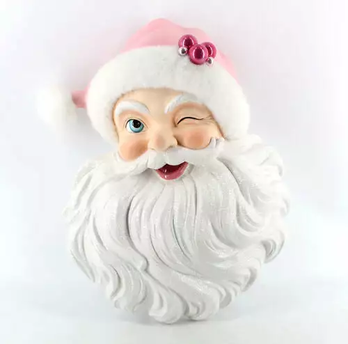 DD Sweet Winking Santa Head Wall Piece, Pink New! 3 DD Sweet Winking Santa Head Wall Piece, Pink New!
