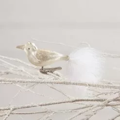 Bethany Lowe Winter White Glass Bird Clip Ornament