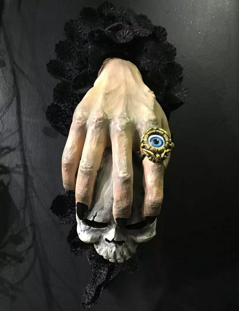 Katherine's Collection Witch Hand Skull Door Knocker / Wall Mount 4 Katherine's Collection Witch Hand Skull Door Knocker / Wall Mount