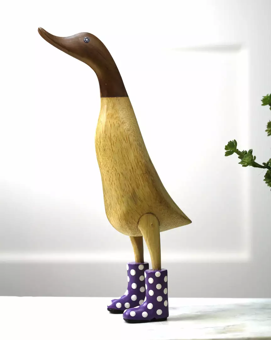 Dcuk New! Wooden Duck With Purple Welly Boots, Large 3 Dcuk New! Wooden Duck With Purple Welly Boots, Large