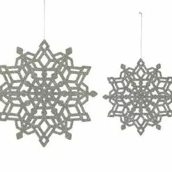 Creative Co-Op Large Silver Glass Glitter Snowflakes